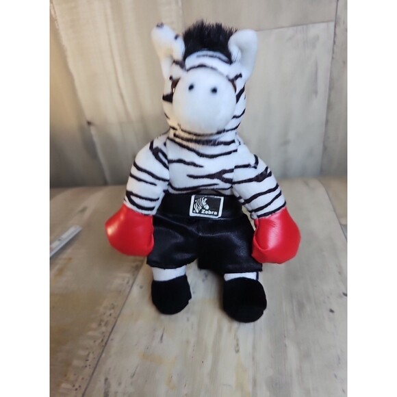 Burton + Burton Zebra Boxer Plush 8″ Stuffed Animal Red Gloves Black Trunks - Picture 2 of 5
